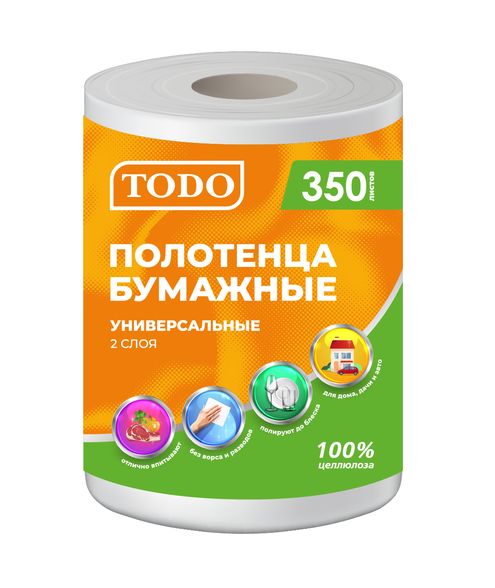 фото Полотенце бумажное todo универсальная протирочная 70м 2сл 1рул*12, белый цв.